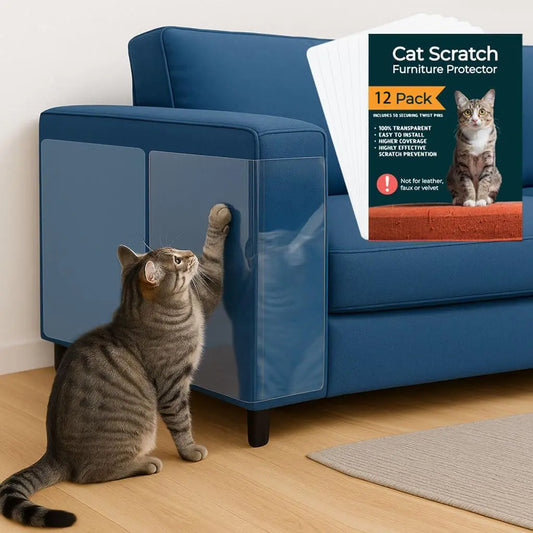 12-Pack Heavy-Duty Cat Scratch Furniture Protector - Easy-to-Apply Sofa Corner, Wall, and Door Shield with 50 Twist Pins